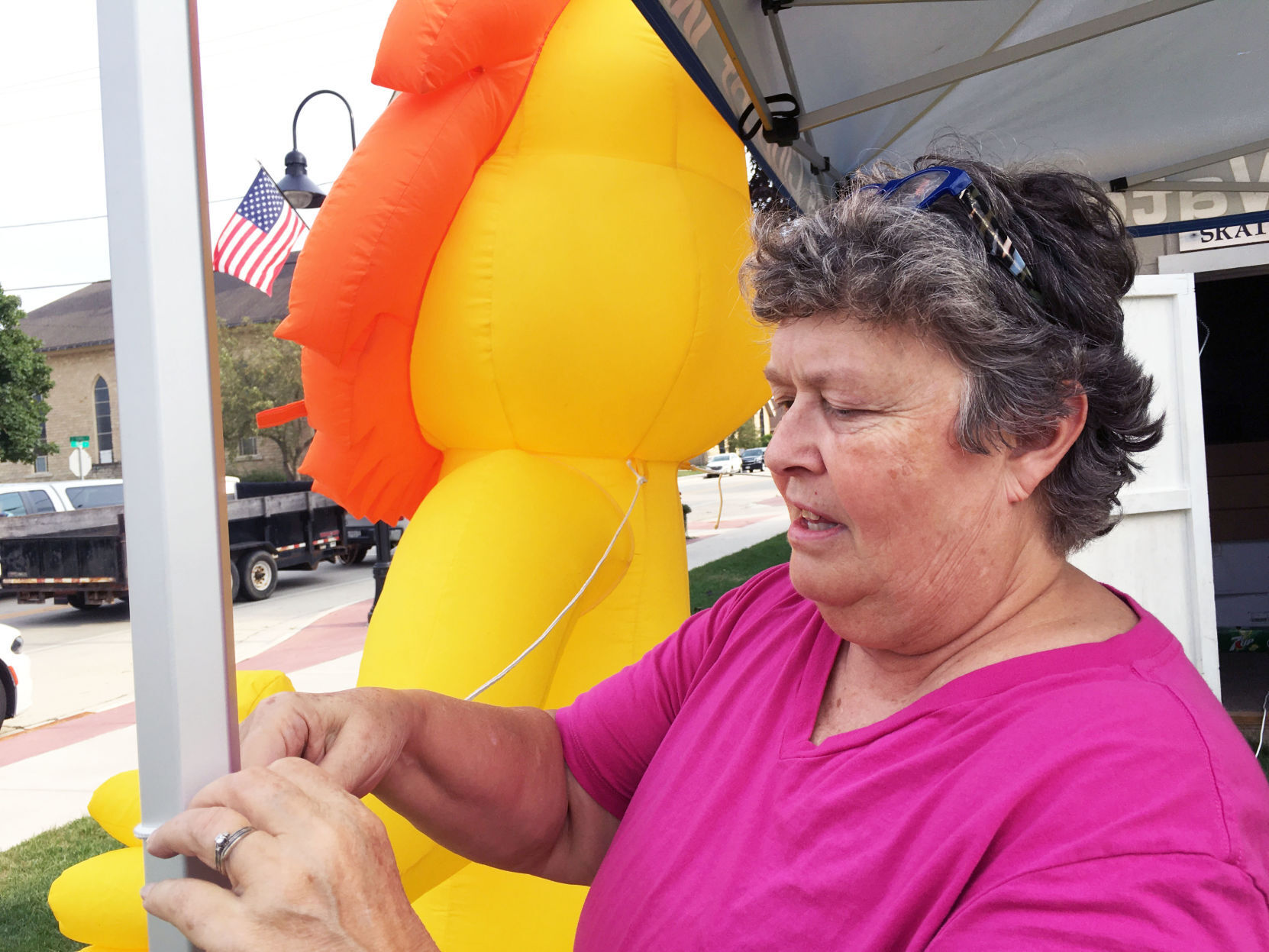 Cindy Lotzer member of Lions Club decorates for Lions Fun Fest in Waterford